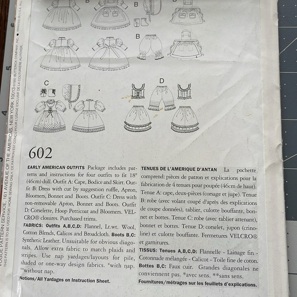 Vogue Craft 602, designed by Linda Carr, Early American Outfits (4 outfits) 18" - Picture 3 of 5